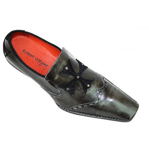 Robert Wayne "Armor" Black Suede Cross Design Leather Loafers